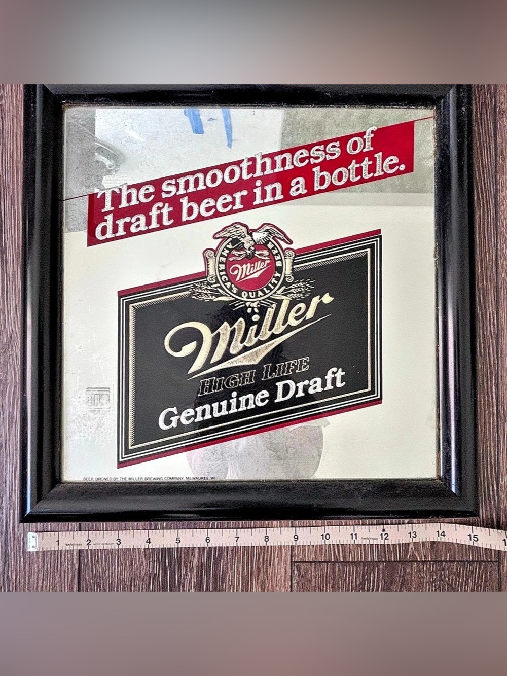 Vintage Miller Genuine Draft "Cold Filtered Draft Beer" Mirror Sign 15”x15”
